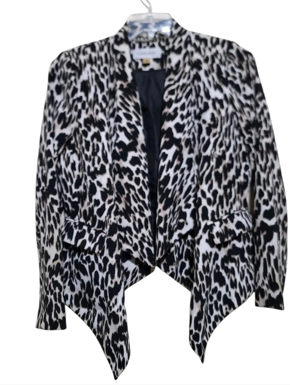 Calvin Klein Black & White Leopard Print Open-Front Blazer Jacket Size 6